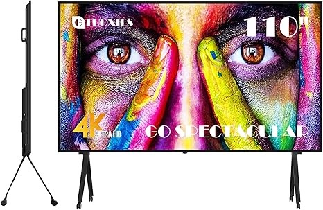 110 Inch UHD LED Smart TV, 4K Screen Television with Mount & Stand TS110TV High Resolution LCD Screen 16:9 Indoor Cinema with Anti-Glass WiFi, HDMI, USB Ports