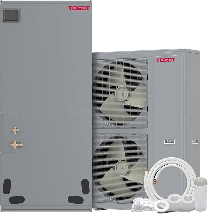 TOSOT 60,000 BTU Ducted Central Air Conditioner Heat Pump System, 5 Ton Inverter Split System AC with Energy Star, Originality Two-Stage Compressor, 50 Ft Copper Line Set, Work in -22-130℉, 15.8 SEER2