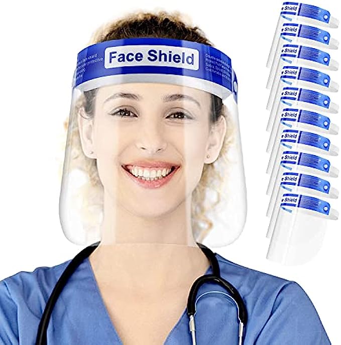 10 Pack Face Shield for Protection Clear Mask with Glasses Reusable Anti-fog Transparent Plastic Face Shields that Do Not Require Installation with Comfortable Sponge and Elastic Band for Kids Adult -